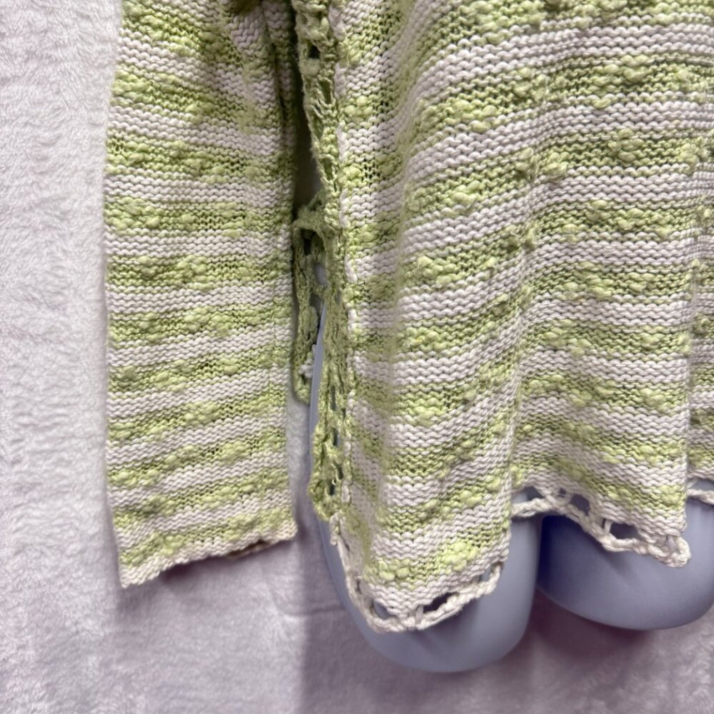 Free People Open Knit Sweater Women XS Green White Striped Loose Textured Cotton - Picture 4 of 12